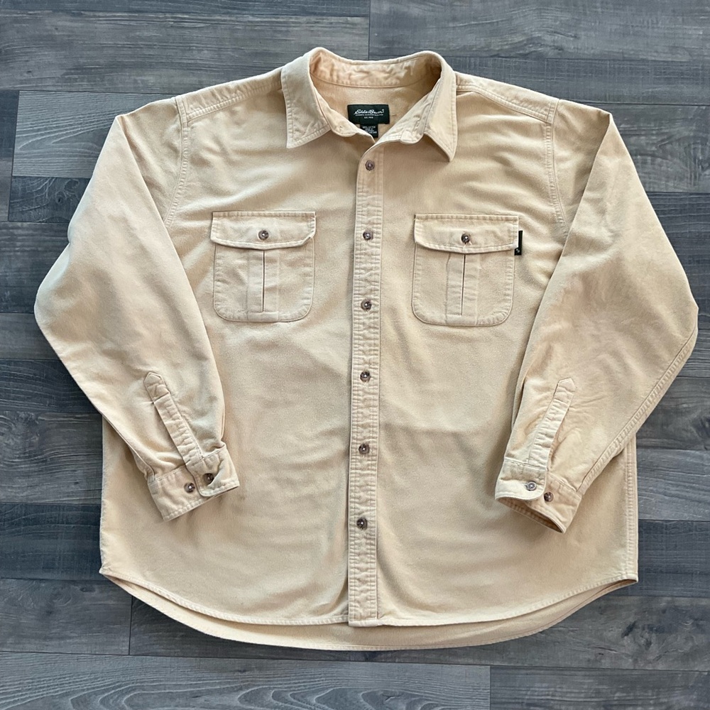 Eddie Bauer Chamois Shirt Men’s XL Yellow Flannel Heavyweight 100% Cotton
